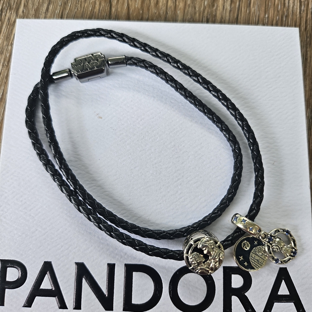 Pandora Black Leather Bracelet with Star Wars Charms